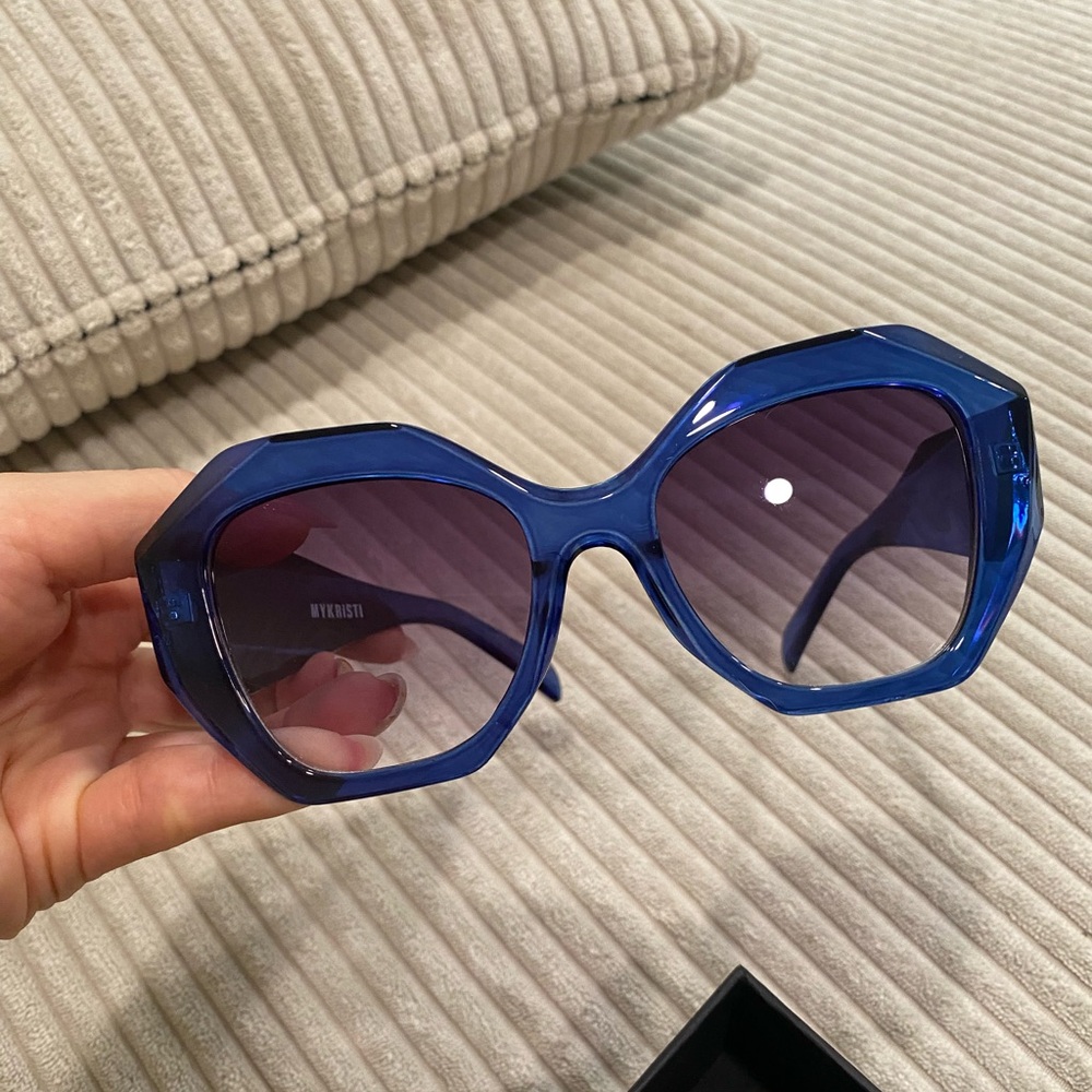 New MYKRISTI OVERSIZED SUNGLASSES BLUE Vintage Look Square Frame Women's UV400